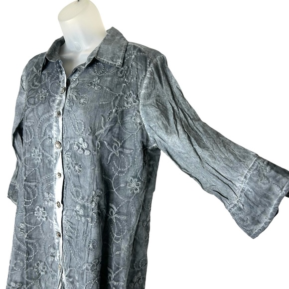 PARSLEY SAGE New Women Size M Slate Blue Lace Overlay Button Down Blouse Top. - Picture 3 of 12
